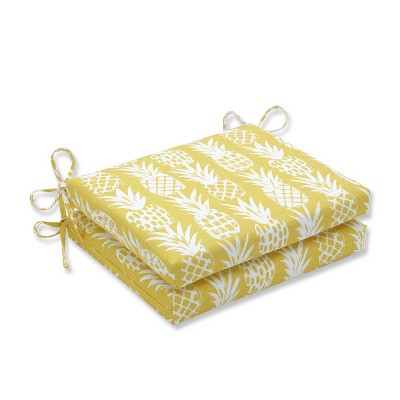 2pk Pineapple Squared Corners Outdoor Seat Cushions Yellow - Pillow Perfect