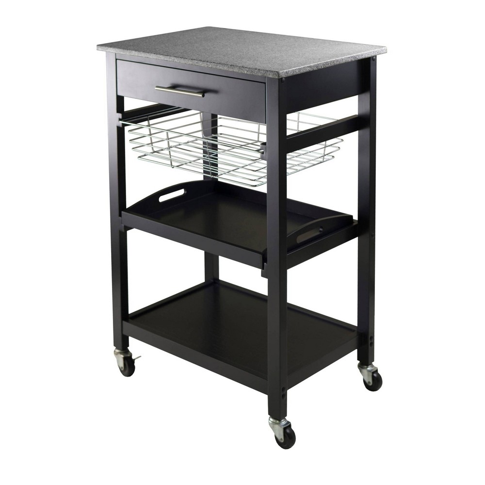 Julia Granite Top Kitchen Cart Wood/Black - Winsome