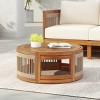 27" Acacia Wood Outdoor Coffee Table,Boho Patio Round Coffee Table for Garden,Handwoven Rope Accent Table with Slatted Top-Coolbibila - 2 of 4