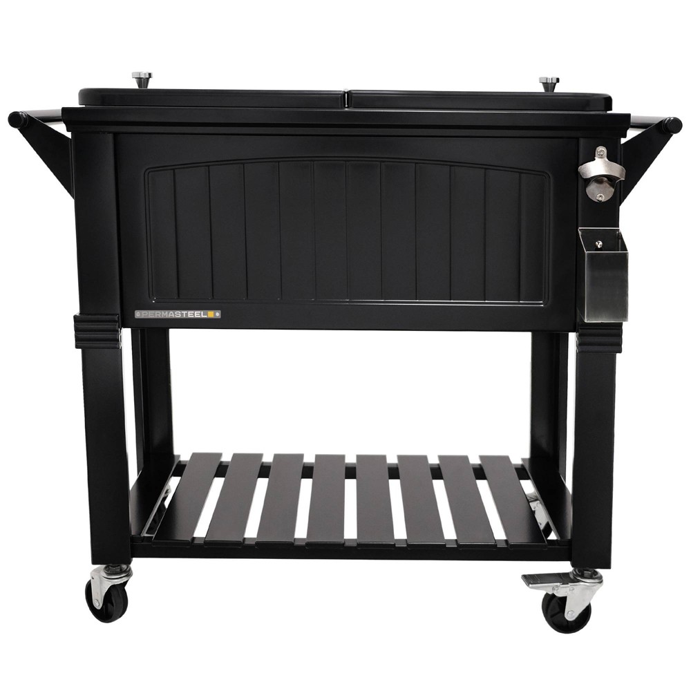 Photos - Wall Shelf 80qt Portable Rolling Patio Cooler with Shelf - Black - Permasteel