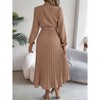 Women's Mock Neck Belted Pleated Midi Dress - Long Sleeve Flowy Swing Dress for Formal & Casual - 4 of 4