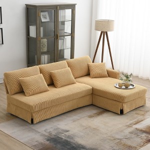 VYNXARIA 87*61"Modern L-shaped Corduroy Sofa with Reversible Chaise,4-seat Upholstered Convertible Sleeper Couch with Pillows - 1 of 4