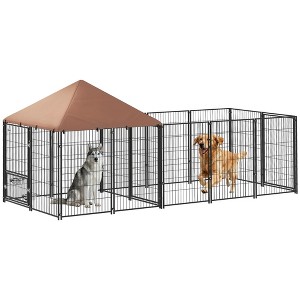 PawHut Dog Kennel Outside, Large Outdoor Dog Kennel with Rotating & Adjustable Height Bowls for Large Dogs - 1 of 4