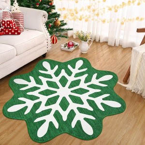 Christmas Snowflake Rug 3x3 Bathroom Rugs Christmas Doormats Machine Washable Area Rug - 1 of 4