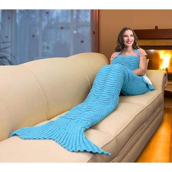 Catalonia Mermaid Tail Fleece Blanket, Super Soft Warm Comfy Fleece-Lined Knit Mermaids with Non-slip Neck Strap, Best Gift for Girls Women