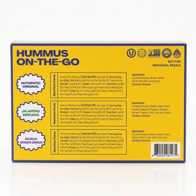 Habiza Hummus  Original, Garlic Green Onion & Jalapeno Serrano Variety Snack Pack - 2oz/6pk