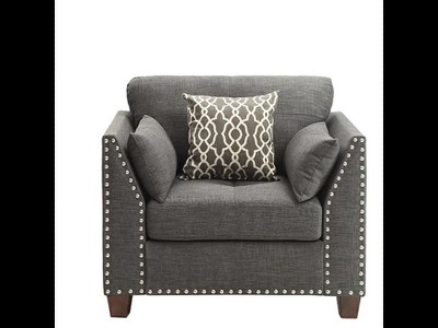 Gray Nailhead Trim Wood Accent Chair with Pillows