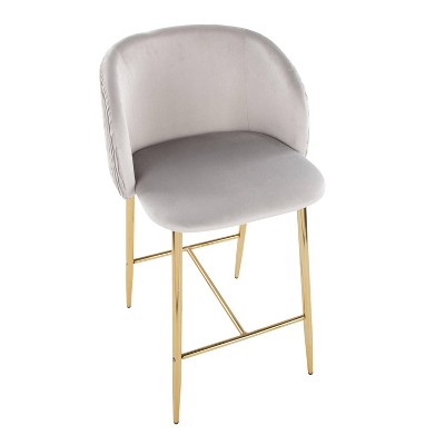 Gold Metal and Silver Velvet Counter Stools Set of 2