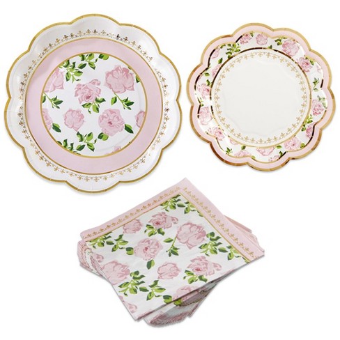 Kate Aspen Pink Floral Tea Party 62 Piece Tableware Set (16 Guests)