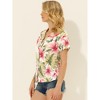 Allegra K Women's Hawaiian Floral Leaves Printed Short Sleeve Button Down Vintage Shirt - 3 of 4