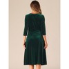 Allegra K Women's Velvet Crew Neck 3/4 Sleeve Party A Line Midi Dress - 3 of 4