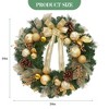 Christmas Wreath, Pre-Lit Xmas Wreath for Front Door with Gold Bowknot, Artificial Pre-Decorated Wreath with Ball Ornaments, Ribbons, Pine Cones - 2 of 4