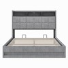 VECELO Full/Queen Size Upholstered Storage Bed, Metal Frame Platform Bed with Lighted Headboard, USB Ports and Shelves, Gray - 2 of 4