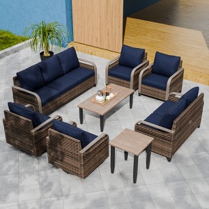 EAGLE PEAK Wicker Outdoor Patio Conversation Set, Swivel Rocker Chairs, 3-Seat Sofa, Loveseat, Table, 8 Pieces - 1 of 4