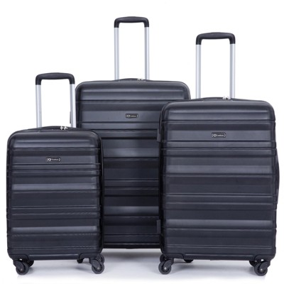 SEVOBAL Luggage 3 Piece Expandable Set with Spinner Wheels TSA Lock and Two Hooks for Travel, Black, 20.08"*11.61"*30.71"