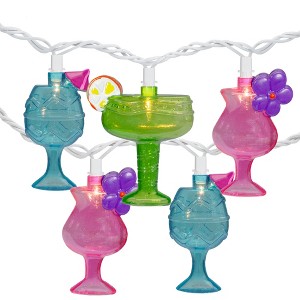 Northlight Cocktail Glasses Patio Light Set - Multi-Color - 7.25' White Wire - 10ct - 1 of 4