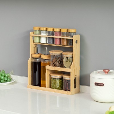 3-Tier Bamboo Spice Rack with Airtight Jars and Dispensers