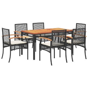 vidaXL Garden Dining Set Black, Cream White - 55.1" Table Length Chair 7-Piece - 1 of 4