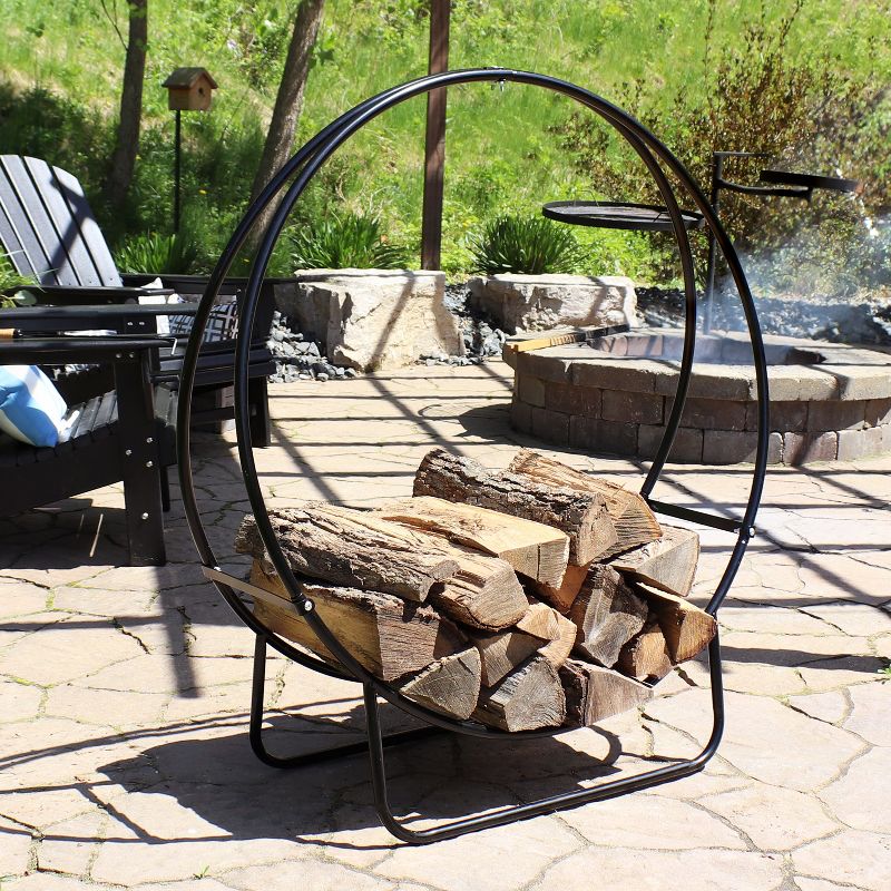 Sunnydaze Indoor/Outdoor Steel Round Fire Pit or Fireplace Firewood Log Hoop Rack Holder - Black, 2 of 10