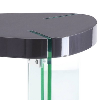 Triangular Wood and Glass End Table with Storage