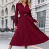 Spring And Autumn High-End Mid-Length Accordion Pleated Dress In Solid Color - 2 of 4