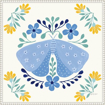 22 x 22 Blue Butterfly and Floral Canvas Print with White Polystyrene Frame