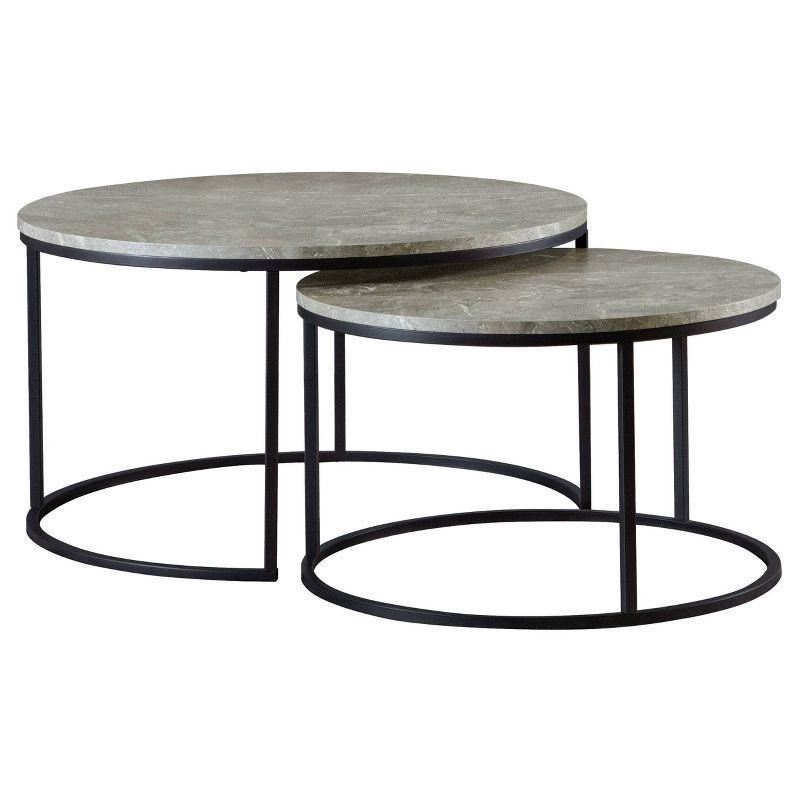 2pc Lainey Round Nesting Coffee Table Set with Faux Marble Top Gray/Black - Coaster, 1 of 6