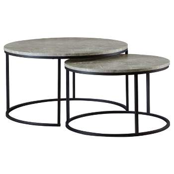 2pc Lainey Round Nesting Coffee Table Set with Faux Marble Top Gray/Black - Coaster