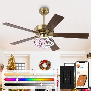 Parrot Uncle 52" Modern Gold Smart LED Ceiling Fan with Light and Remote - 1 of 4