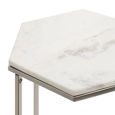 Trillion 20" Round Silver Metal and Stone Geometric Accent Table