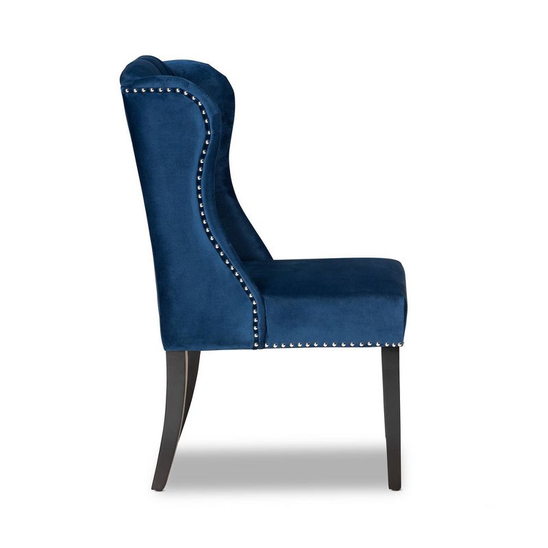 Lamont Velvet Fabric Wood Wingback Dining Chair Blue/Brown - Baxton Studio: Elegant Upholstered, Nailhead Trim, 41&#34; Height, 4 of 11