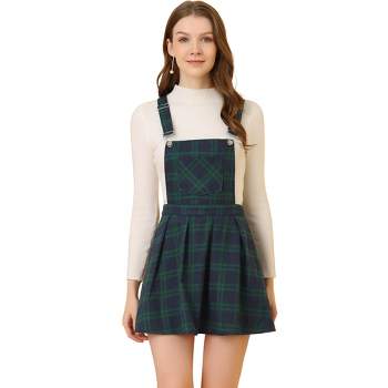 Allegra K Women's Checks Adjustable Strap Pinafore Overall Suspender Skirt