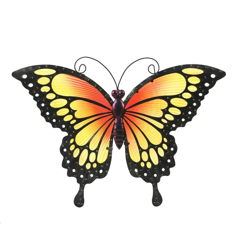 LuxenHome Orange and Yellow Butterfly Metal and Glass Outdoor Wall Decor, 1 of 7
