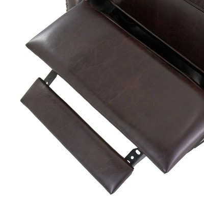 Handcrafted Brown Leather and Wood Recliner Accent Chair