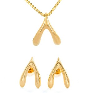 ELYA Women's Polished Wishbone Earrings and Necklace Jewelry Set - 1 of 3