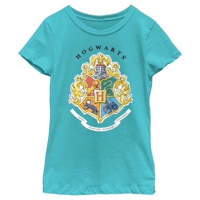 Girl's Harry Potter Hogwarts Crest T-shirt - Tahiti Blue - Small : Target