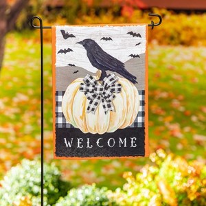 White Pumpkin with Black Crow Garden Suede Flag - 1 of 2