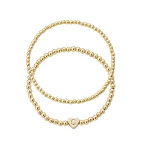 Adornia 14k Gold Plated Ball Bead Initial Bracelet Set - 1 of 1