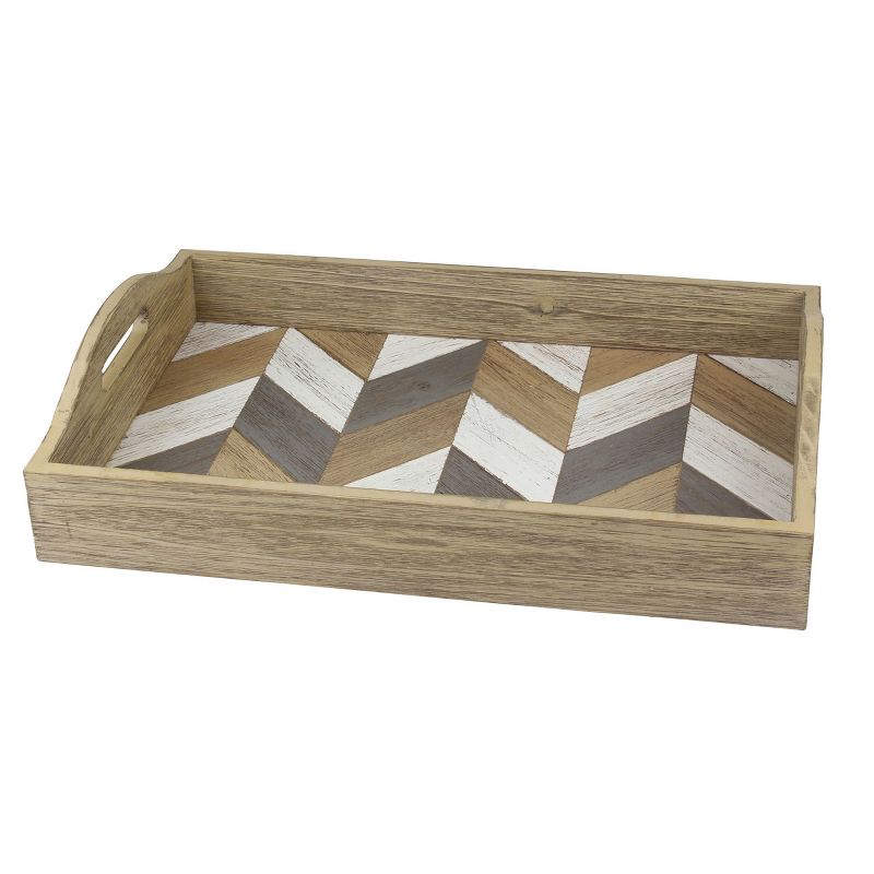 18&#34; x 12&#34; Country Rustic Wooden Chevron Serving Tray Brown - Stonebriar Collection, 3 of 10