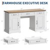 GustoWave 60" Farmhouse Executive Desk with 3 Drawers - Large Wood Computer Desk with Storage Cabinet, Easy Assembly, White - 4 of 4
