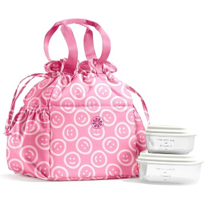 Drawstring Lunch Bag for Women, Complete Lunch Set with 2 Containers, Stain-Resistant, Leak-Resistant, Back to School Essential, Teacher Lunchbox