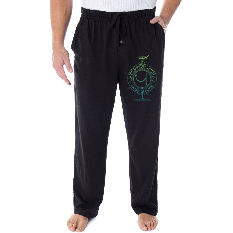 Harry Potter Adult Men's Wingardium Leviosa Pajama Pants Lounge Pants Black, 1 of 4