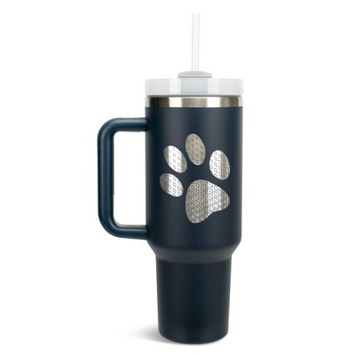 Elanze Designs Duo Diamond Puppy Dog Pawprint Wrap-Around 40 Oz. Stainless Steel Water Bottle Coffee Mug, Spill & Leak Resistant, Travel Tumbler with