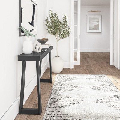 Black Solid Pine Wood Console Table with Storage, 46.25 Inch