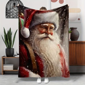 Lomsoe Traditional Style Christmas Santa Print Flannel Blanket - All Seasons Soft and Warm Throw Blanket for Napping, Camping, Travel, Office - 1 of 4