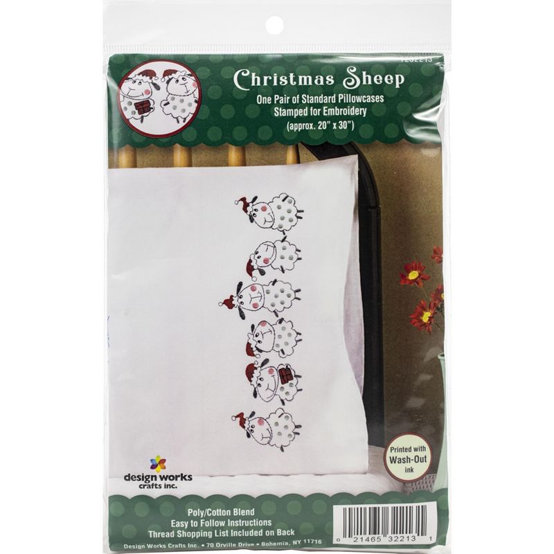 Tobin Stamped For Embroidery Pillowcase Pair 20"X30"-Christmas Sheep, 1 of 4