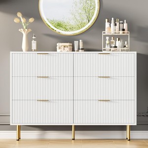 TROPOW Fluted Wood Dresser 6 Drawers Dresser for Bedroom, Large Modern Chest of Drawers, for Bedroom, Living Room, Hallway, Entryway, Green and Oak - 1 of 4