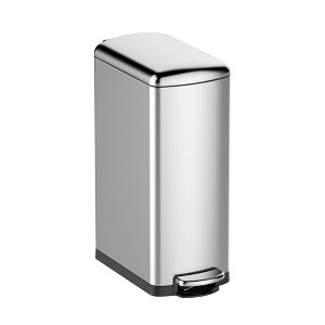 EcoSummer Slim Kitchen Trash Can 13 Gal, Skinny Stainless Steel Garbage Can with Soft-Close Lid & Inner Bucket, Silver. - 1 of 4