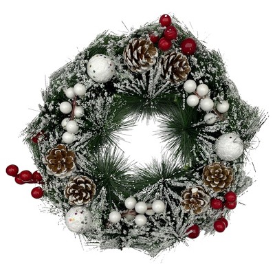 Unique Bargains Home Front Door Christmas Snowflake White Ball Berries Pinecone Ornaments Wreaths 12"