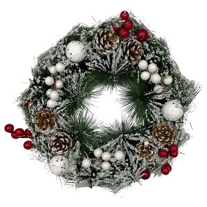 Unique Bargains Home Front Door Christmas Snowflake White Ball Berries Pinecone Ornaments Wreaths 12" - 1 of 4